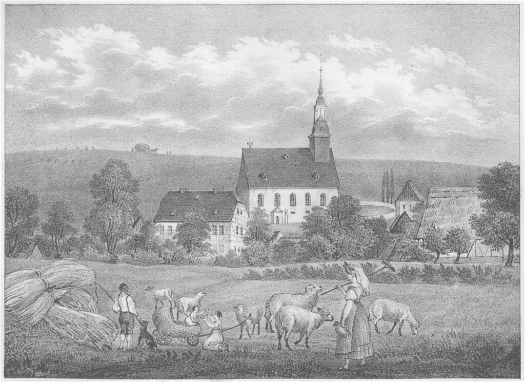 Kirche K&ouml;nigshain -- aus: Sachsens Kirchen-Galerie, Zehnter Band - Die Inspectionen Penig, Rochlitz, Colditz und Waldheim (um 1840)