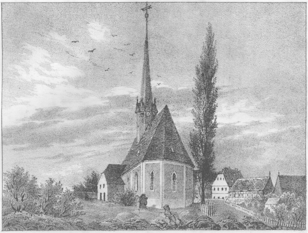 Kirche Niederfrohna -- aus: Sachsens Kirchen-Galerie, Zehnter Band - Die Inspectionen Penig, Rochlitz, Colditz und Waldheim (um 1840)