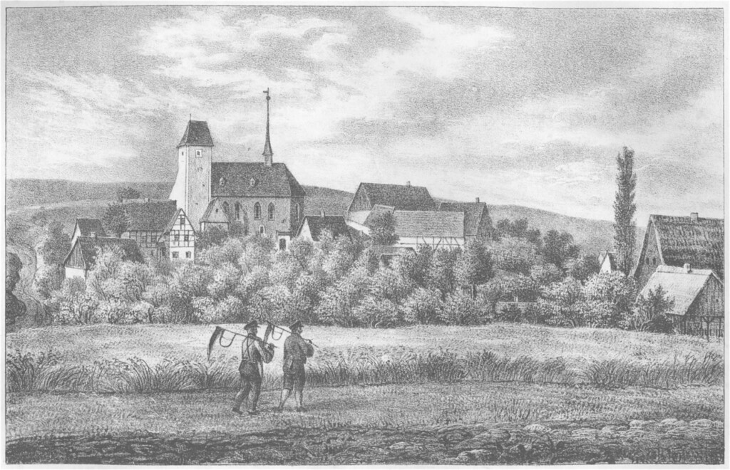 Kirche Taura -- aus: Sachsens Kirchen-Galerie, Zehnter Band - Die Inspectionen Penig, Rochlitz, Colditz und Waldheim (um 1840)