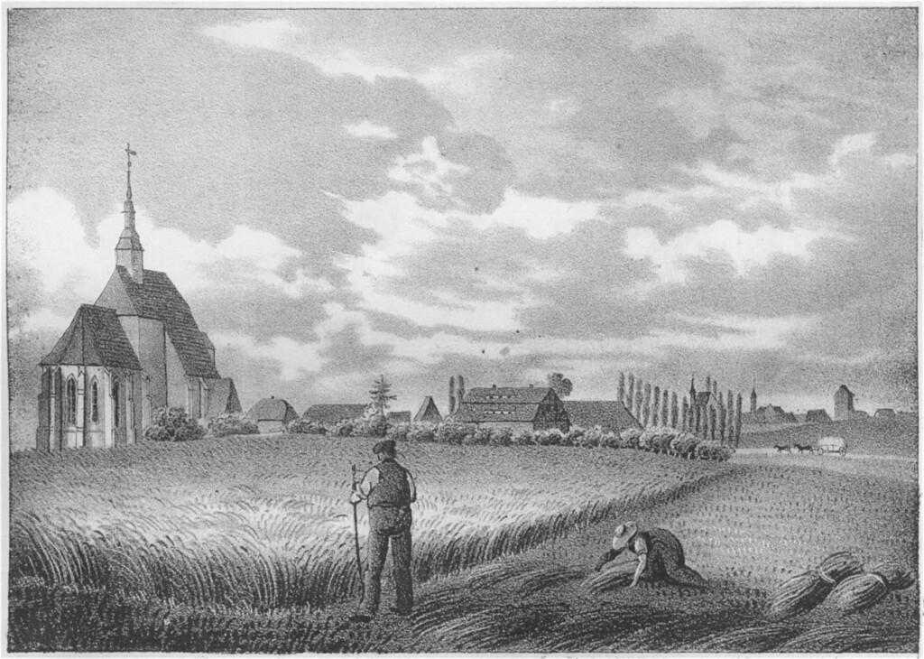 Kirche Wickershain -- aus: Sachsens Kirchen-Galerie, Zehnter Band - Die Inspectionen Penig, Rochlitz, Colditz und Waldheim (um 1840)