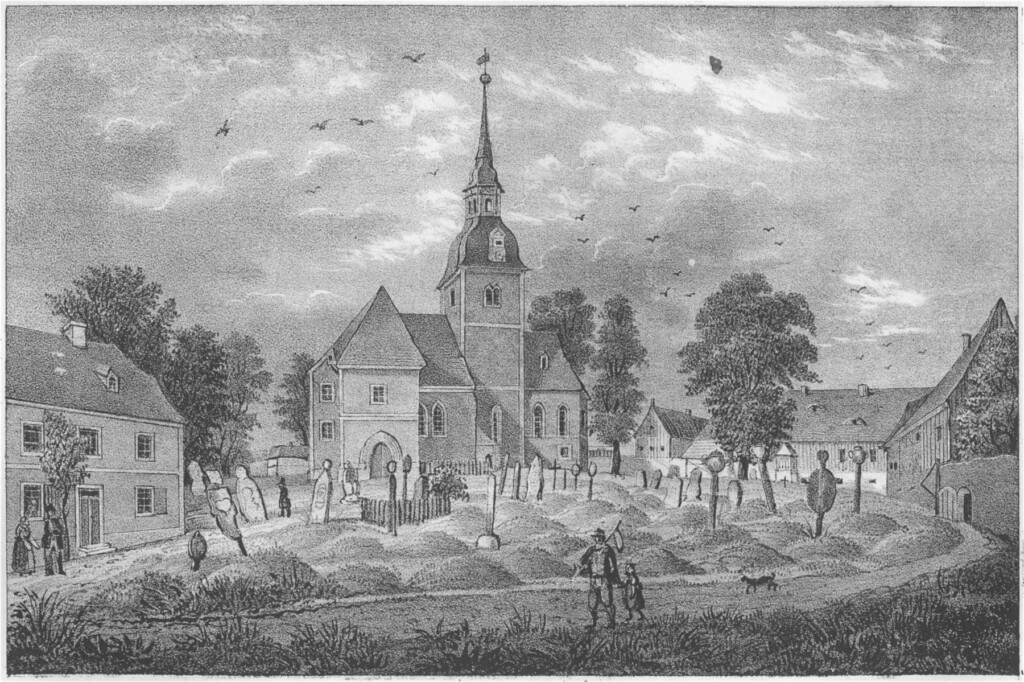 Kirche Wiederau -- aus: Sachsens Kirchen-Galerie, Zehnter Band - Die Inspectionen Penig, Rochlitz, Colditz und Waldheim (um 1840)