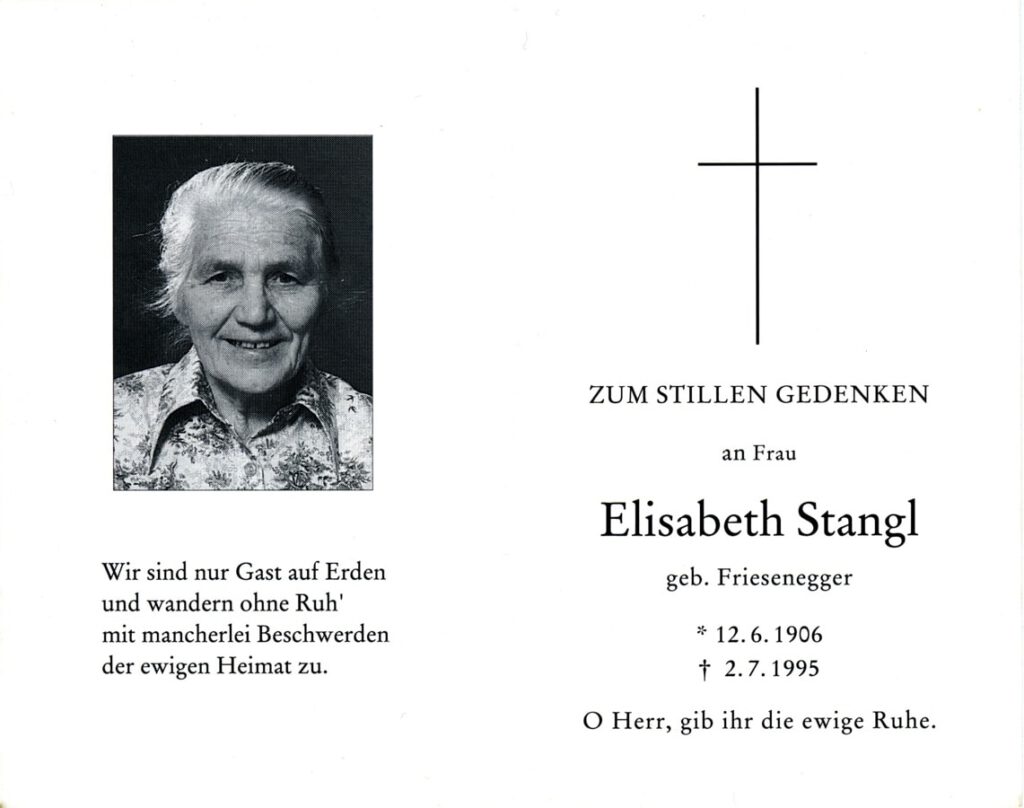 Stangl Friesenegger Elisabeth 1906 1995