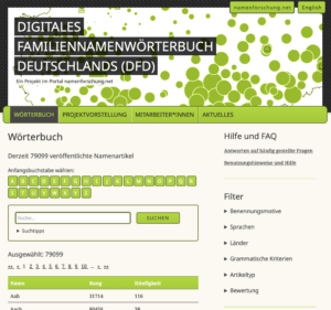 Digitales Familiennamenwoerterbuch Deutschlands DFD – Digitales Familiennamenwörterbuch Deutschlands (DFD)